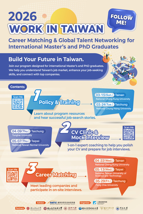 【轉知】逢甲大學辦理「2026 Work in Taiwan 外籍碩博人才就業媒合暨交流活動」2026 Work in Taiwan Career Matching and Networking Event for International Master’s and PhD Talent at Feng Chia University圖片